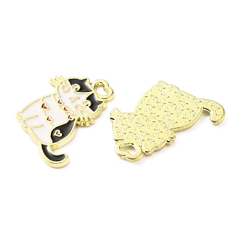 Alloy Enamel Pendants, Cat Charms, Light Gold, Black, 20x20x2mm, Hole: 1.2x2.5mm