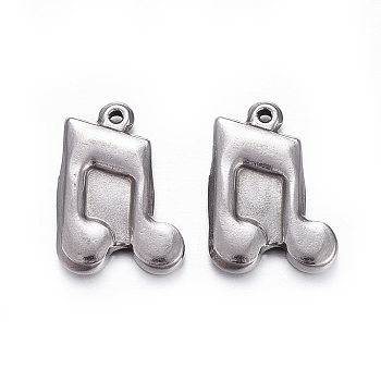 304 Stainless Steel Pendants, Musical Note, Stainless Steel Color, 17x12x2.5mm, Hole: 0.8mm