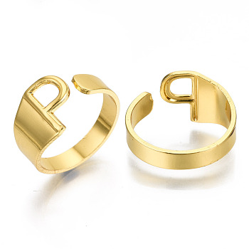 Alloy Cuff Finger Rings, Cadmium Free & Nickel Free & Lead Free, Alphabet, Golden, Letter.P, US Size 8(18.1mm)