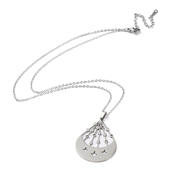 201 Stainless Steel Moon with Star Pendant Necklace with Cable Chains, Stainless Steel Color, 17.52 inch(44.5cm)