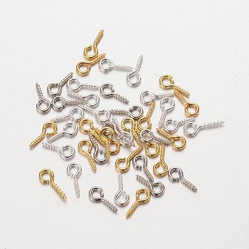 Iron Screw Eye Pin Peg Bails, For Half Drilled Beads, Mixed Color, 13x6.5x1.5mm, Hole: 4mm, Pin: 1.5mm
