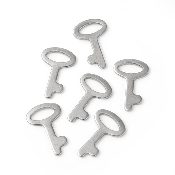201 Stainless Steel Charms, Key, Stainless Steel Color, 14x9x0.8mm, Hole: 2.5x6mm
