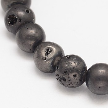 Round Electroplate Natural Quartz Crystal Bead Strands, Black Plated, 10mm, Hole: 1mm, about 40pcs/strand, 15.35 inch