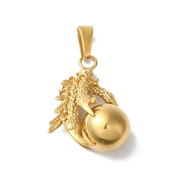 PVD Vacuum Plating 304 Stainless Steel Pendants, Golden, Claw with Round Ball, 35x25x15mm, Hole: 10x5mm