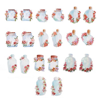 20Pcs 10 Styles Waterproof Self Adhesive PET Stickers, for Suitcase, Skateboard, Refrigerator, Helmet, Mobile Phone Shell, Indian Red Flowers, Bottle Pattern, 79~113x67~86x0.1mm, about 2pcs/style