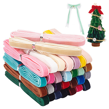 30 Bundles 30 Colors Single Face Velvet Ribbon Sets, Polyester Ribbon, for Clothes Sewing, Mixed Color, 5/8 inch(15mm), about 2 yards/bundle, 1 bundle/color