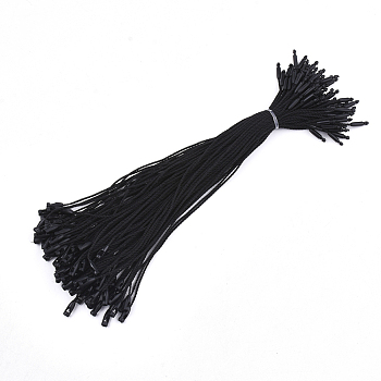 Polyester Cord with Seal Tag, Plastic Hang Tag Fasteners, Black, 205x1mm, Seal Tag: 12x3mm and 10x4mm, about 1000pcs/bag
