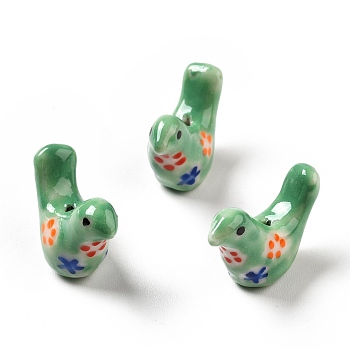 Handmade Printed Porcelain Beads, Pigeon, Medium Sea Green, 12.5~13x17~19x7~8.5mm, Hole: 1.5mm