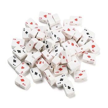 Handmade Polymer Clay Beads, Playing Card, White, 9x7x4.5mm, Hole: 1.8mm
