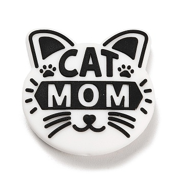 Silicone Beads, DIY Nursing Necklaces Making, CAT MOM, Cat Shape, 29x29x7mm, Hole: 2.5mm