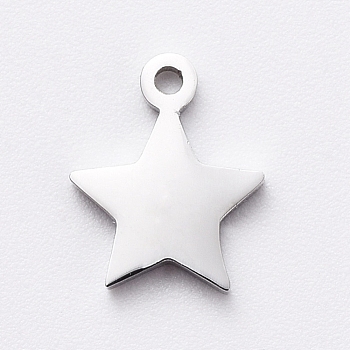 304 Stainless Steel Charms, Manual Polishing, Star, Stainless Steel Color, 8.5x7x1mm, Hole: 0.8mm