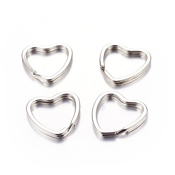 Heart Iron Split Key Rings, Keychain Clasp Findings, Valentine's Jewelry Findings, Platinum Color, about 31mm in diameter, 3mm thick, 25mm inner diameter