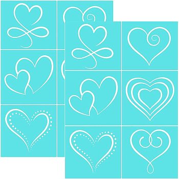 Self-Adhesive Silk Screen Printing Stencil, for Painting on Wood, DIY Decoration T-Shirt Fabric, Turquoise, Heart Pattern, 19.5x14cm