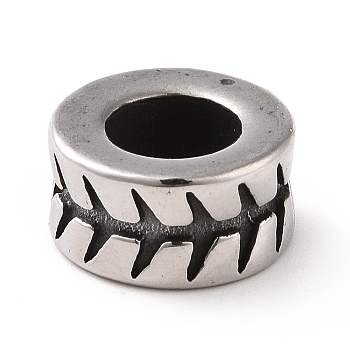 304 Stainless Steel European Beads, Large Hole Beads, Column with Fishbone, Antique Silver, 5.5x10.5mm, Hole: 6mm
