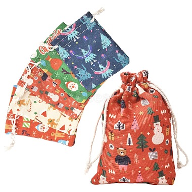 10Pcs 5 Colors Christmas Theme Cloth Printed Storage Bags(ABAG-YW0001-16)-1