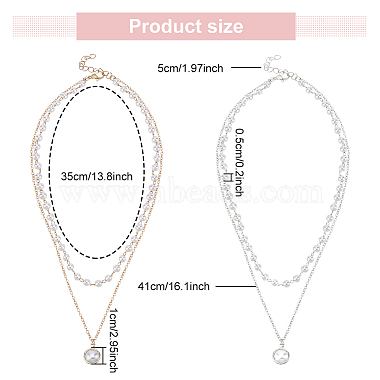 2Pcs 2 Colors Plastic Imitation Pearl Pendants Double Layer Necklaces Set(NJEW-AN0001-11)-2