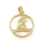 Brass Pendants, Flat Round with Witch Hat Charms, Rack Plating, Long-Lasting Plated, Cadmium Free & Lead Free, Golden, 18.5x16x2mm, Hole: 5x2mm(KK-CBAA632-15G)