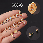 Stainless Steel Clear Cubic Zirconia Cartilage Earrings, Golden, Butterfly, 6mm, Pin: 1.2mm(WG8423D-19)