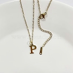 304 Stainless Steel Letter Pendant Necklaces, Lead Free & Nickel Free & Cadmium Free, Letter P, 17.52 inch(44.5cm)~17.72 inch(45cm), Letter: 12x9mm(NJEW-WH0027-26P-G)
