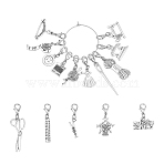 Sewing Theme Alloy Locking Stitch Markers, with Lobster Claw Clasps, Mxied Sewing Tools, Antique Silver & Platinum, 2.8~5cm, 15pcs/set(HJEW-UN00020)