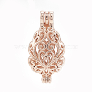 Alloy Bead Cage Pendants, Hollow, teardrop, Rose Gold, 31.5x16x9mm, Hole: 3.5x2mm, Inner Measure: 20x14mm(PALLOY-S062-51RG)