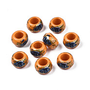 Flower Printed Opaque Acrylic Rondelle Beads, Large Hole Beads, Dark Orange, 15x9mm, Hole: 7mm(SACR-S305-27-I01)