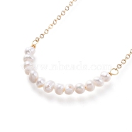 Natural Cultured Freshwater Pearl Beaded Necklaces, with Brass Cable Chains and Brass Lobster Claw Clasps, White, Golden, 16.7 inch(42.5cm), 2mm(X-NJEW-JN02746)