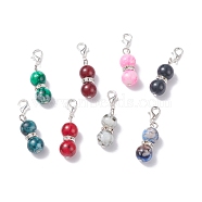 8Pcs Baking Painted Glass Beaded Pendant Decorations, with Iron Flat Head Pin, Iron Rhinestone Spacer Beads & Alloy Lobster Claw Clasp, Gourd-shaped, Silver Color Plated, 42~42.5mm(HJEW-JM00640-02)