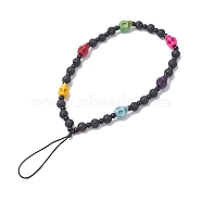 Lava Rock Beaded Mobile Straps, with Dyed Synthetic Turquoise Beads, Nylon Thread Anti-Lost Mobile Accessories Decoration, Skull, Black, 19.4cm(HJEW-TA00005)