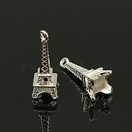 Tibetan Style Pendants, Eiffel Tower Charm for Bracelet Making, Lead Free and Nickel Free and Cadmium Free, Silver Color Plated, 24x8x7mm, Hole: 1.5mm(TIBEP-EA9450Y-S-FF)
