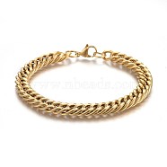Ion Plating(IP) 304 Stainless Steel Cuban Link Chain Bracelets, with Lobster Claw Clasps, Golden, 9 inch(23cm), 9mm(BJEW-L637-01A-G)