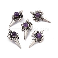 Natural Amethyst Pendants, Dart Charms, with Antique Silver Color Brass Findings, 39.5x21x15.5mm, Hole: 3.5x10mm(KK-A173-16AS-01)