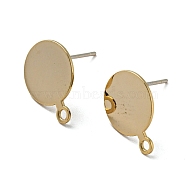 Brass Stud Earring Findings, with 925 Silver Pin, Long-Lasting Plated, Cadmium Free & Lead Free, Real 14K Gold Plated, 13.5x10mm, Hole: 1.4mm, Pin: 0.6mm(FIND-R144-12G)