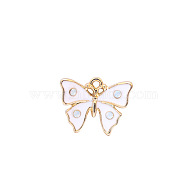 Zinc Alloy Enamel Butterfly Jewelry Pendant, with Crystal AB Resin Rhinestone, Light Gold, White, 12x16mm, Hole: 3mm(ENAM-TAC0007-09D)