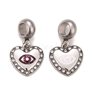 304 Stainless Steel Crystal Rhinestone European Dangle Charms, Large Hole Pendants, with Enamel & Fluorescence Slice, Stainless Steel Color, Heart with Horse Eye, Mixed Color, 22.5mm, Hole: 4.5mm(STAS-F278-28P)