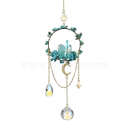 Synthetic Turquoise & Dyed Natural Quartz Crystal with Glass Pendant Decorations, Teardrop & Ring, 270mm(HJEW-TA00123-01)