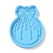 Christmas Ball with Bowknot Pendant Silicone Molds, Resin Casting Molds, for UV Resin, Epoxy Resin Craft Making, Deep Sky Blue, 95x75x8mm, Hole: 3mm(X-DIY-K051-14)