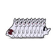 A Row of Rabbits Enamel Pin, Cute Animal Alloy Enamel Brooch for Backpack Clothes, Electrophoresis Black, White, 19.5x43.5x11mm, Pin: 1mm(JEWB-I015-12EB)