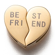 304 Stainless Steel Split Slide Charms, Heart with Word Best Friend, Golden, 12x13x3.5mm, Hole: 7.5x1mm(STAS-P270-10G)