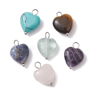 Natural & Synthetic Mixeed Gemstone Heart Charms, with Copper Wire Loops, Platinum, 14.5x10x5mm, Hole: 2.3mm(PALLOY-JF02493-02)