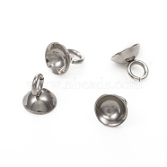 201 Stainless Steel Bead Cap Pendant Bails, for Globe Glass Bubble Cover Pendants, Stainless Steel Color, 5x5mm, Hole: 2mm(X-STAS-G224-24P-04)