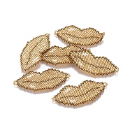 MIYUKI & TOHO Handmade Japanese Seed Beads Links, Loom Pattern, Lip, Goldenrod, 22~23x51~52x1.7mm, Hole: 2mm(SEED-A029-CB02)