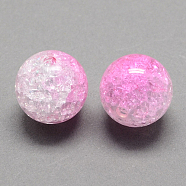 Two Tone Transparent Crackle Acrylic Beads, Half Spray Painted, Round, Pearl Pink, 8mm, Hole: 2mm, about 1892pcs/500g(CACR-R009-8mm-06)