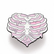 Heart Skeleton Enamel Pin, Halloween Alloy Badge for Backpack Clothes, Electrophoresis Black, Pink, 26.5x30.5x1.5mm, Pin: 1.2mm(JEWB-M023-23)