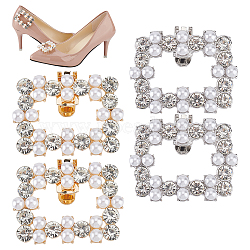 GOMAKERER 2 Styles Alloy Rhinestone Shoe Decorations, with Plastic Imitation Pearls, Detachable Shoe Buckle Clips, Rectangle, Platinum & Golden, 44.5~50x40~53.5x11~13mm(FIND-GO0002-29)