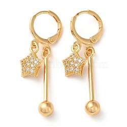 Rhinestone Star Leverback Earrings, Brass Bar Drop Earrings for Women, Light Gold, 37mm(EJEW-K256-19KCG)