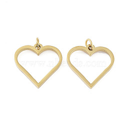 304 Stainless Steel Pendants, Laser Cut, with Jump Ring, Golden, Heart, 14.5x15x1mm, Hole: 2mm(STAS-G324-01G-G)