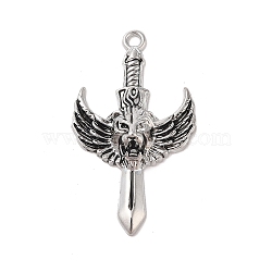 Alloy Enamel Big Pendants, Antique Silver, Sword with Wing Charm, Lion, 66.5x38x10mm, Hole: 4mm(FIND-M021-07AS-03)