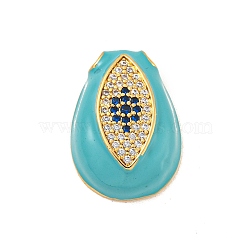 Rack Plating Brass Micro Pave Cubic Zirconia Pendants, Long-Lasting Plated, Cadmium Free & Lead Free, with Enamel, Teardrop with Eye, Real 18K Gold Plated, Dark Turquoise, 22x15x6.7mm, Hole: 2.5x2.5mm(KK-P277-28G-05)