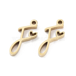 304 Stainless Steel Charms, Laser Cut, Real 14K Gold Plated, Letter F, 12.5x5x1.5mm, Hole: 1mm(STAS-M327-02G-F)